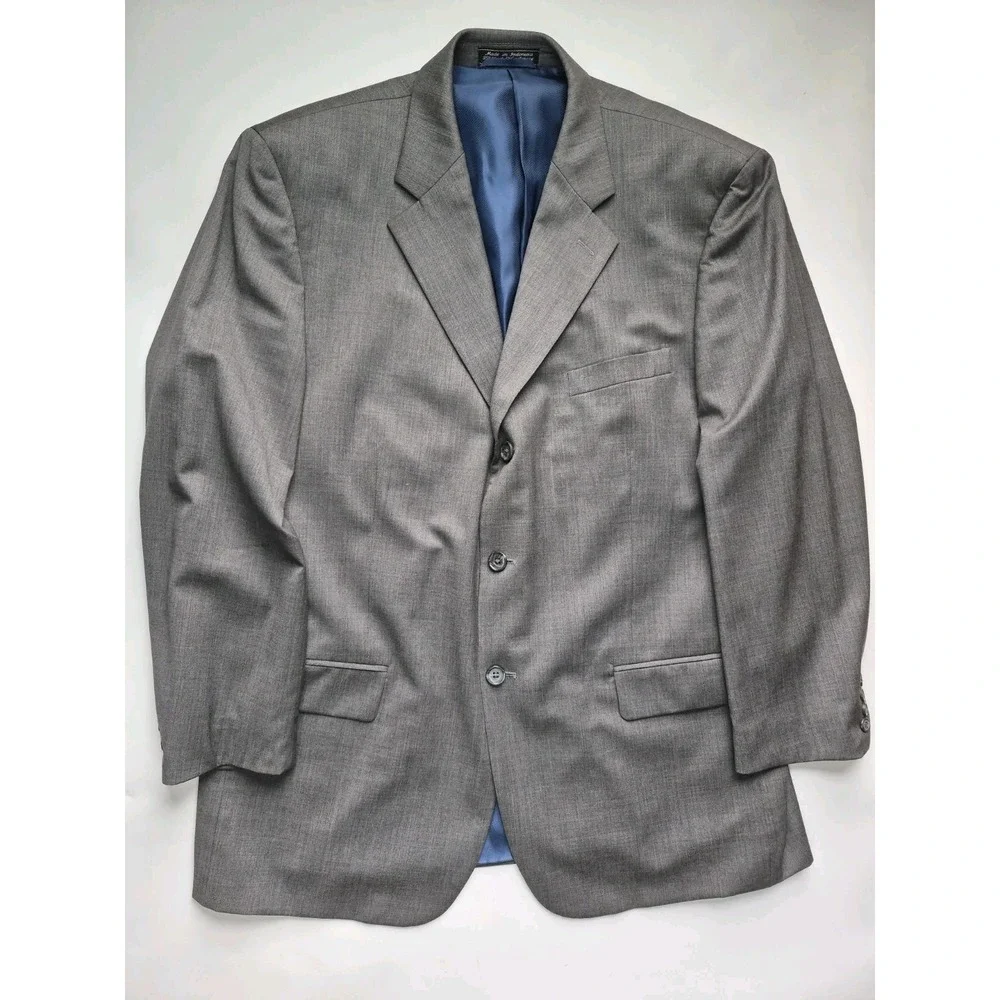 Paul Fredrick Mens Wool Cashmere Sports Coat 44R Gray 3 Button Blazer